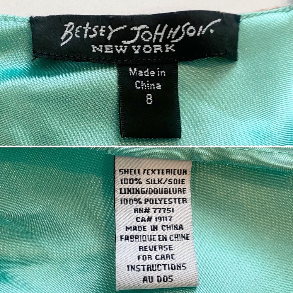 🌺SOLD🌺 90s Betsey Johnson SILK New York Chiffon Green Babydoll Slip Dress 8 - Picture 3 of 12